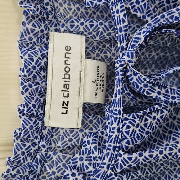 Liz Claiborne Blue Sleeveless Blouse Elastic Neckline Sz Lg - Picture 3 of 7